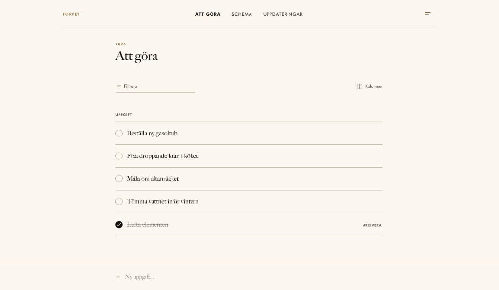 Skärmbild av att göra-lista i ÅRET